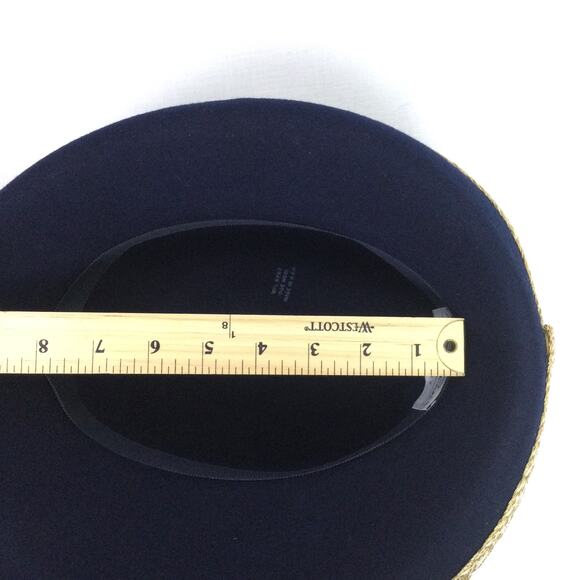Oscar de la Renta Millery Navy Vintage Gold Wide Ribbon Accent Wool Brim Hat